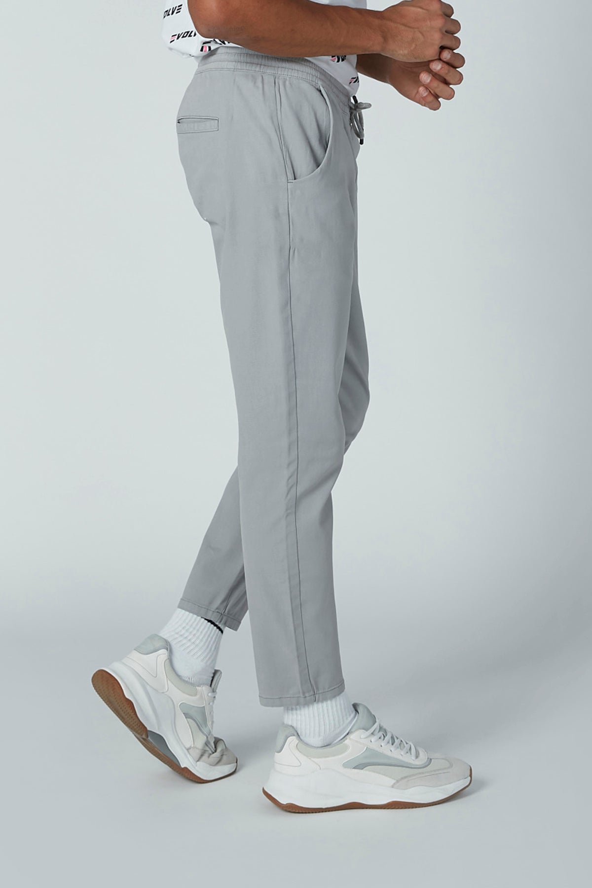 Plain Mid-Rise Trousers with Pocket Detail and Drawstring