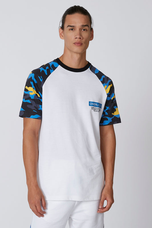 Plain T-shirt with Round Neck and Printed Raglan Sleeves