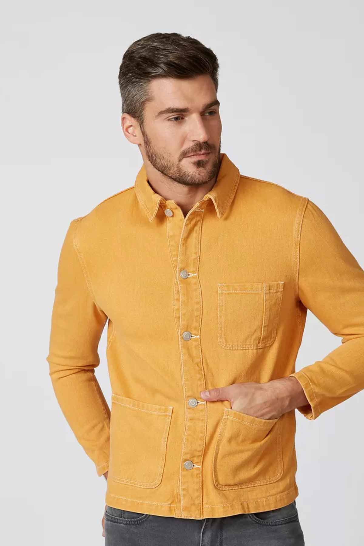 Plain Denim Jacket with Long Sleeves and Pocket Detail