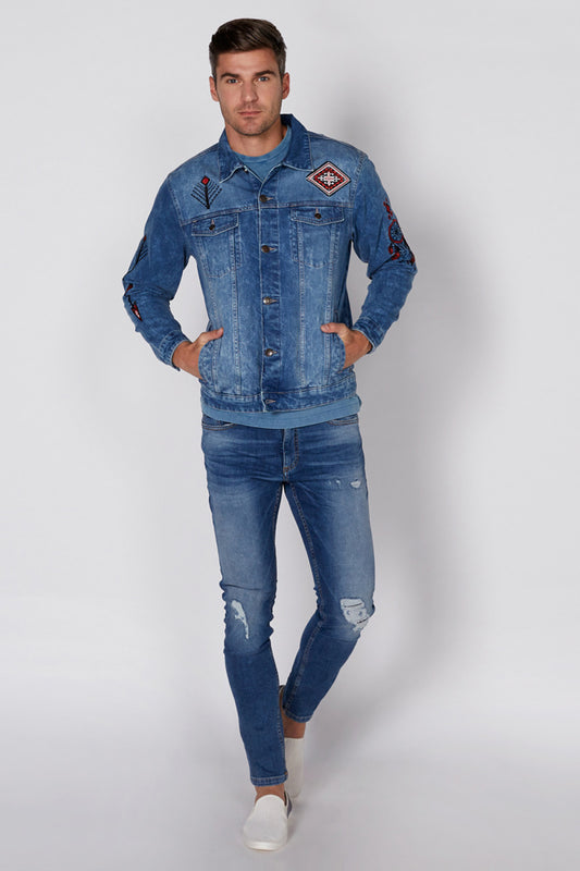 Distressed Full Length Jeans with Button Closure and Pocket Detail