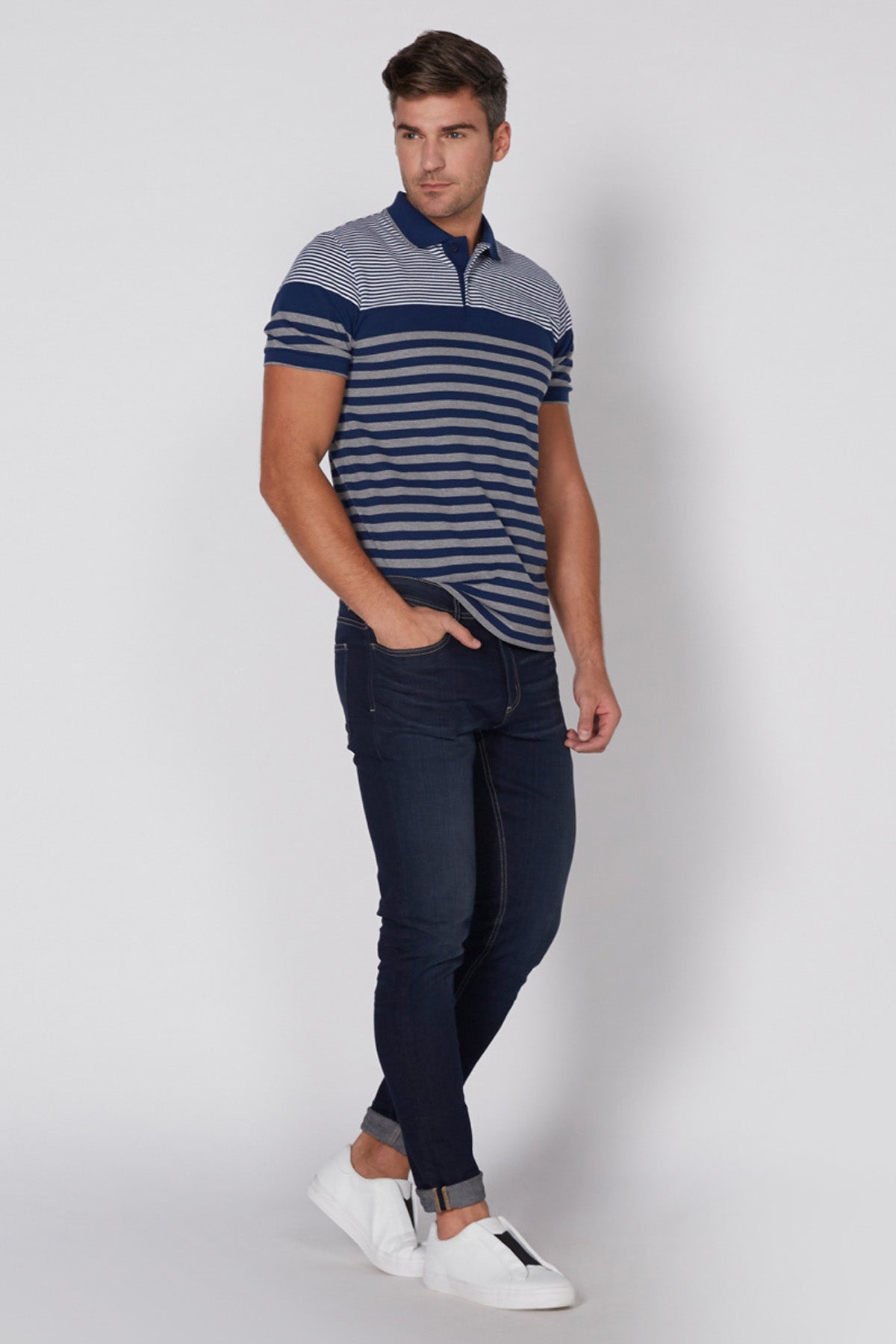 Full Length Jeans with Button Closure and Pocket Detail