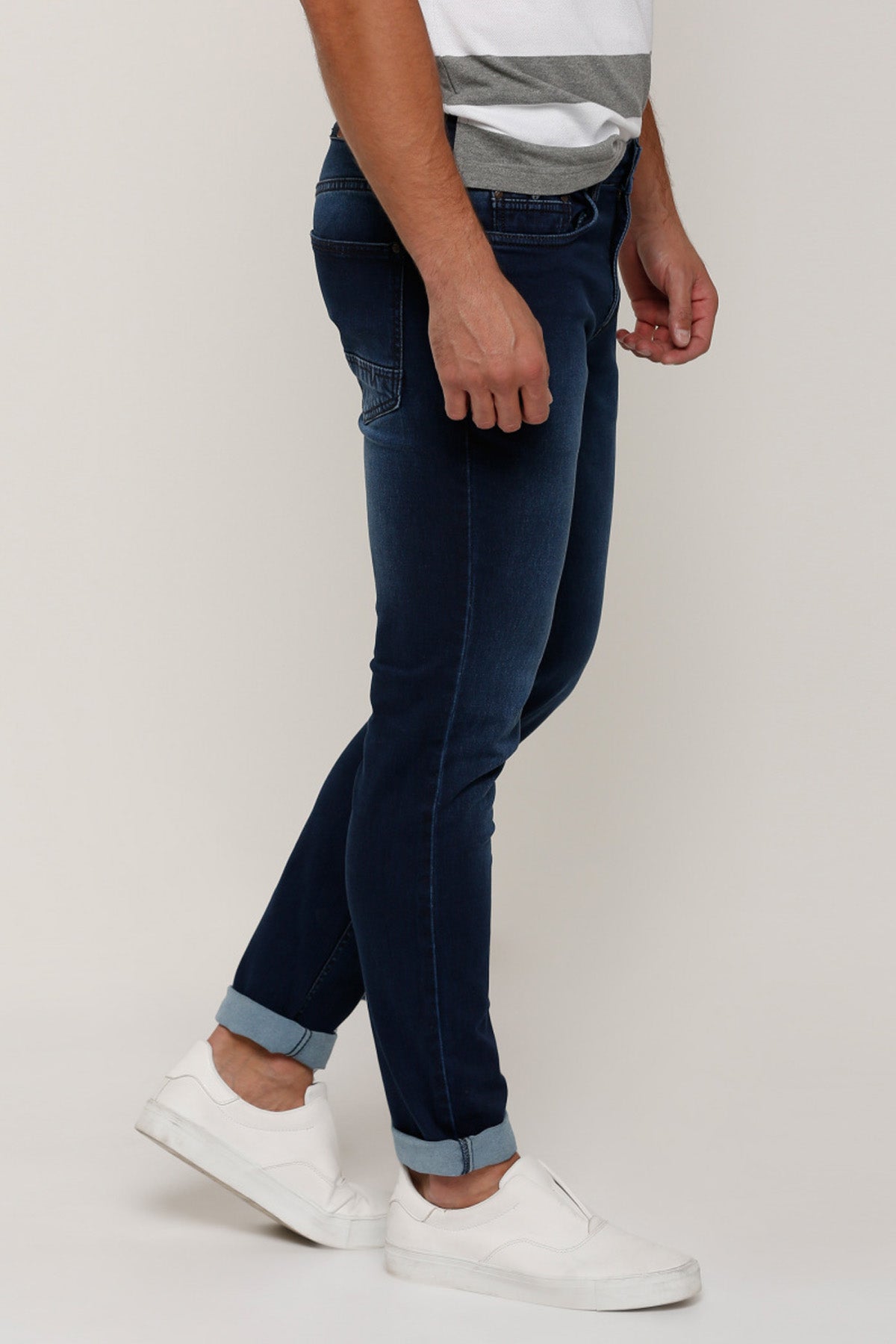 Pocket Detail Full Length Jeans with Button Closure
