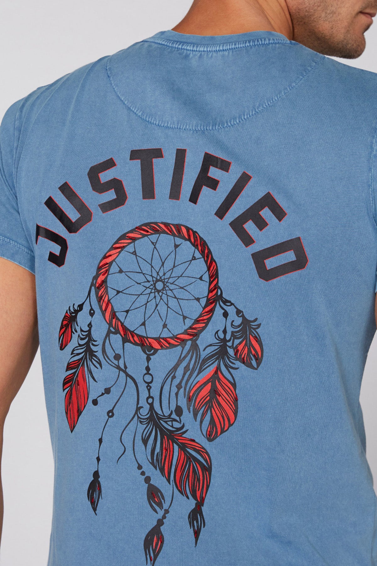 Printed Denim T-Shirt with Round Neck and Short Sleeves