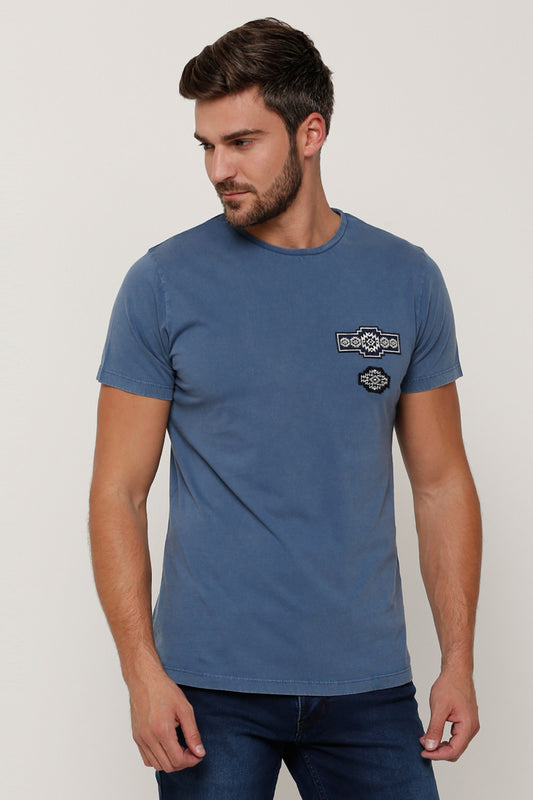 Applique Detail T-Shirt with Round Neck and Short Sleeves
