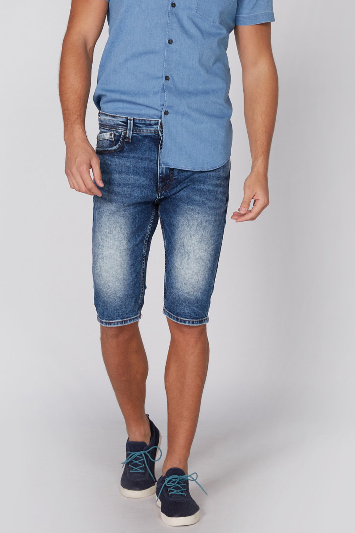Denim Shorts with Button Closure and Pocket Detail