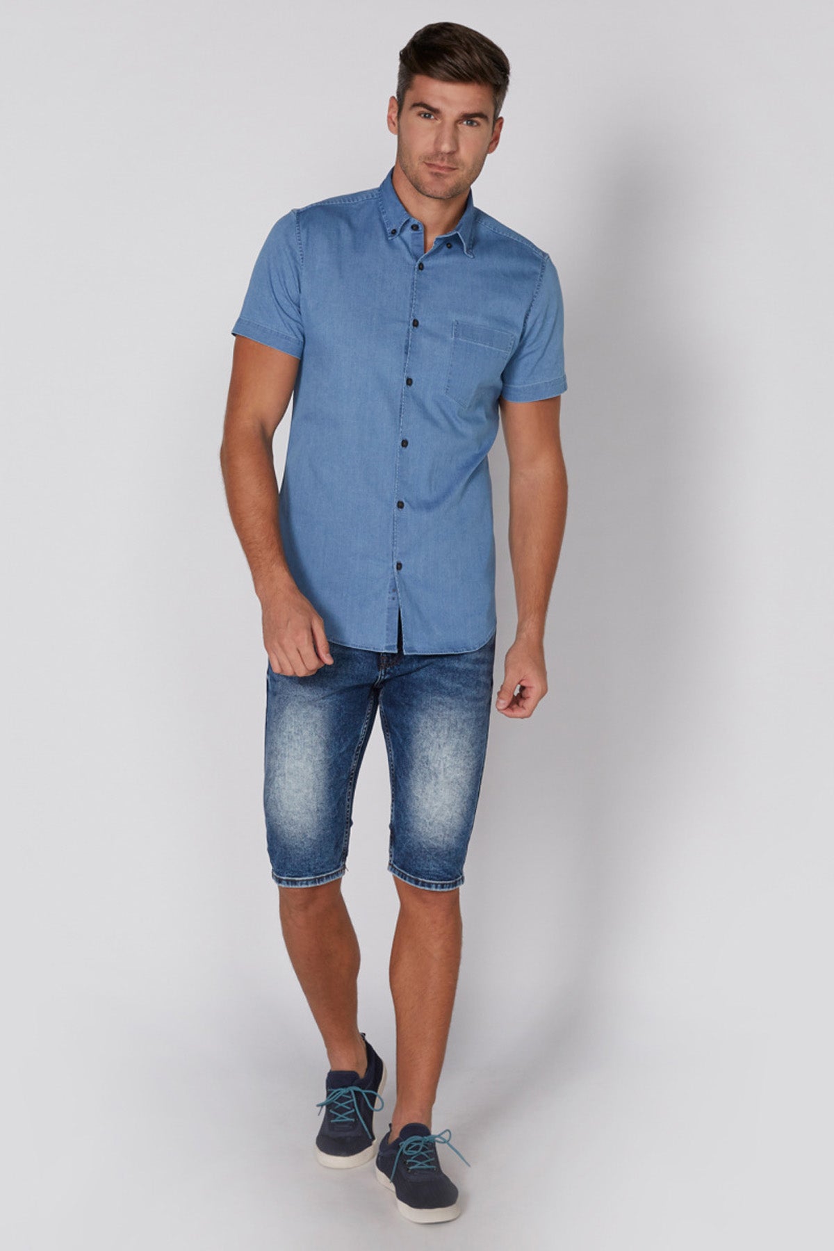 Denim Shorts with Button Closure and Pocket Detail