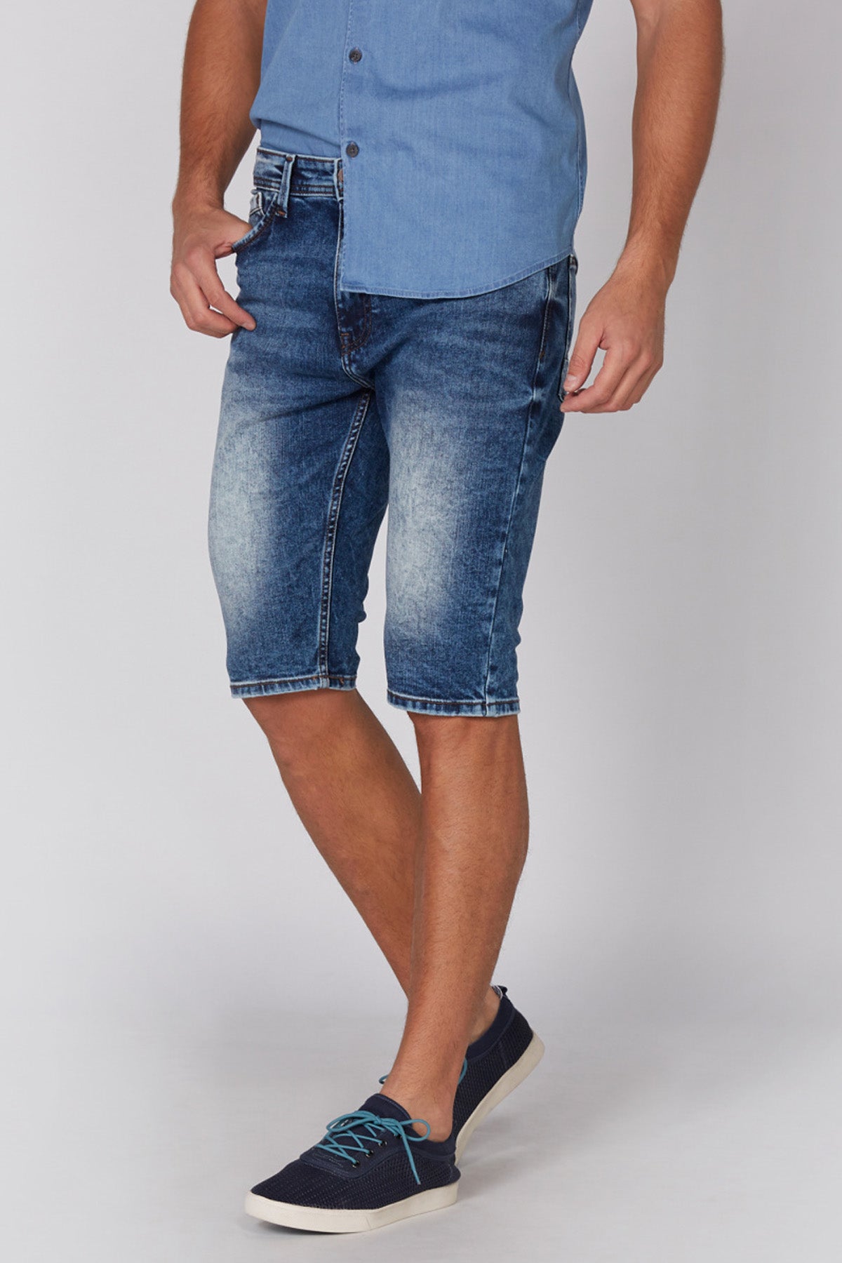 Denim Shorts with Button Closure and Pocket Detail