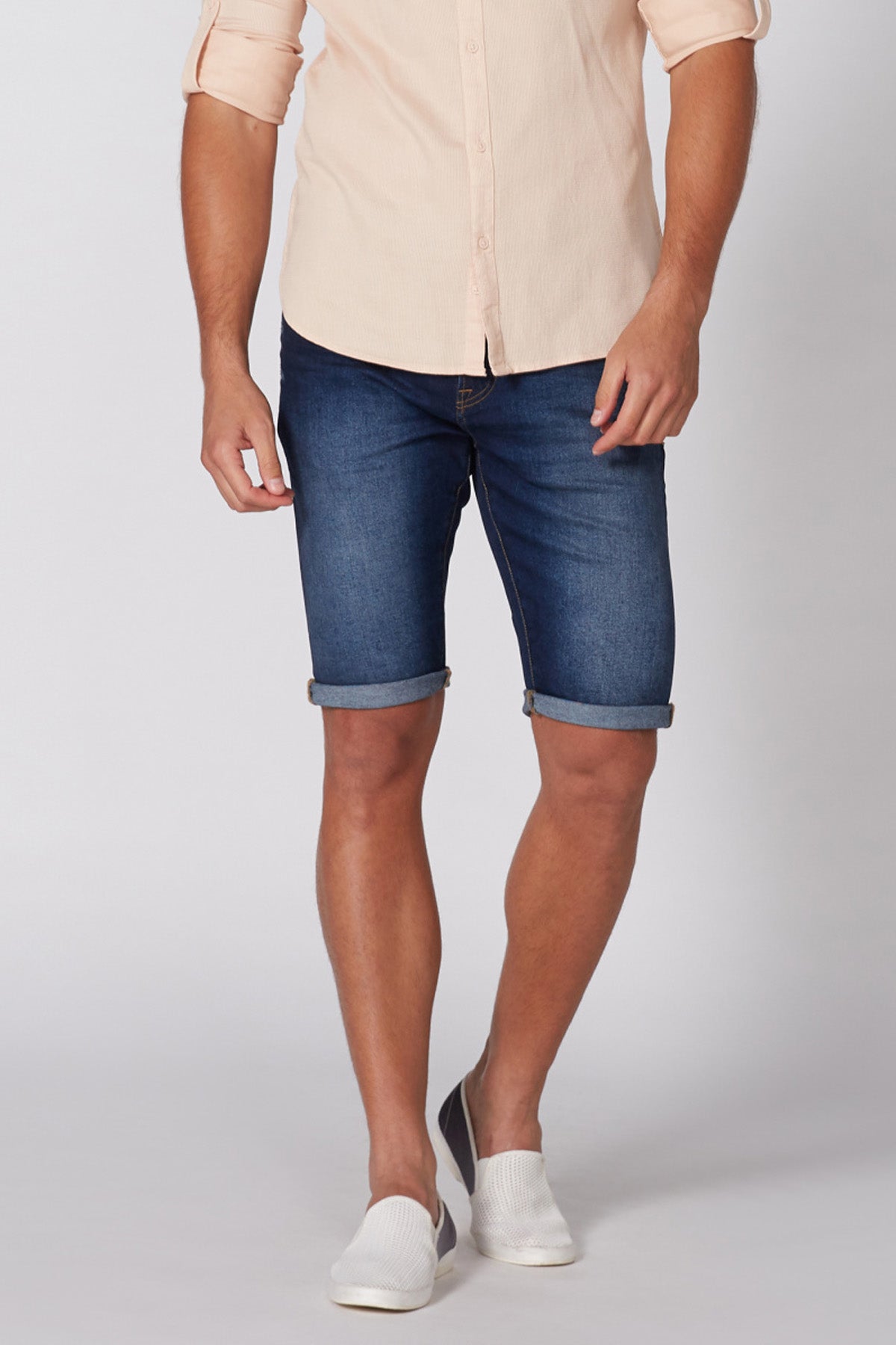 Denim Shorts with Button Closure and Pocket Detail