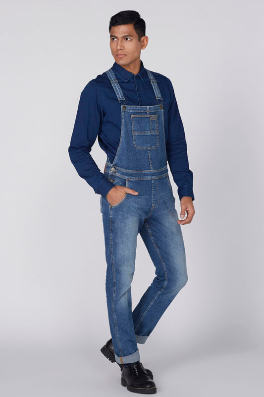 Full Length Denim Dungaree with Pocket Detail