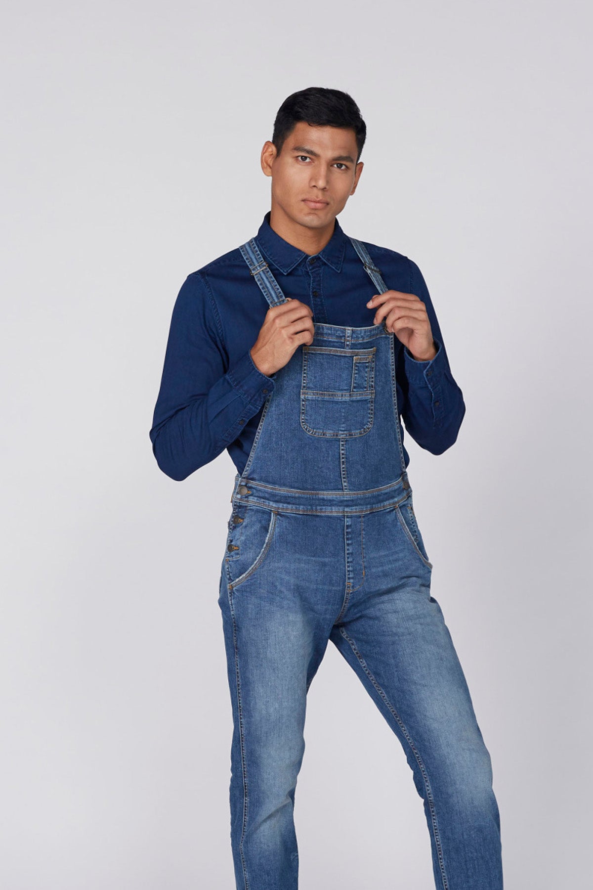 Full Length Denim Dungaree with Pocket Detail