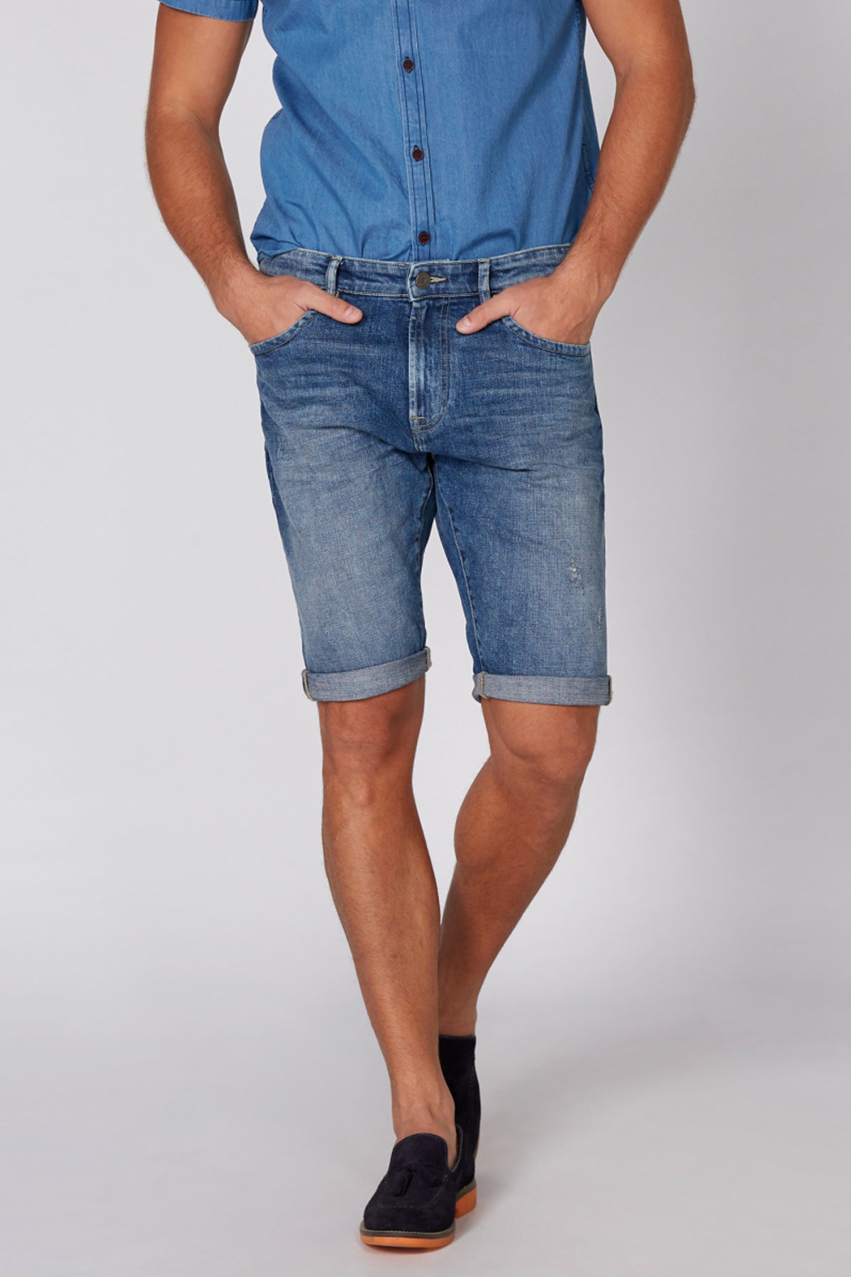 Denim Shorts with Button Closure and Pocket Detail