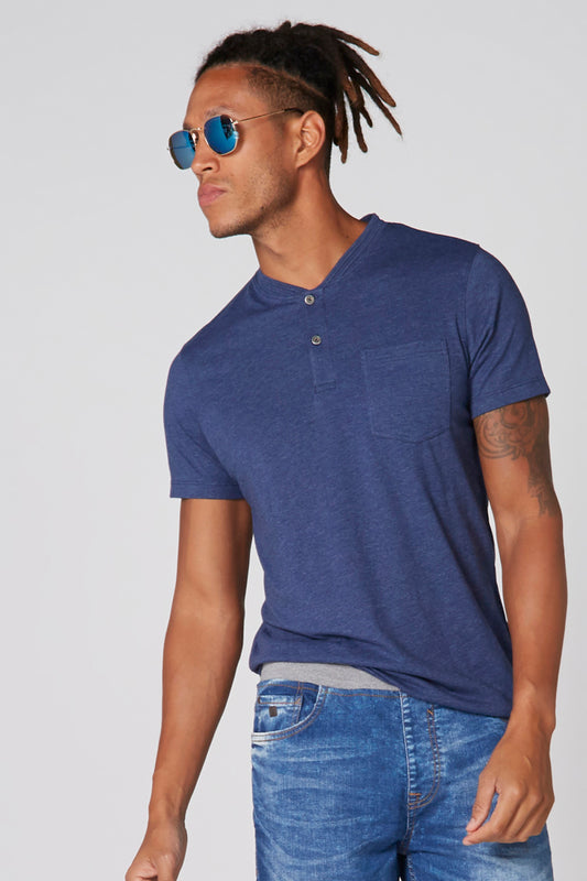 Henley Neck T-Shirt with Short Sleeves and Chest Pocket