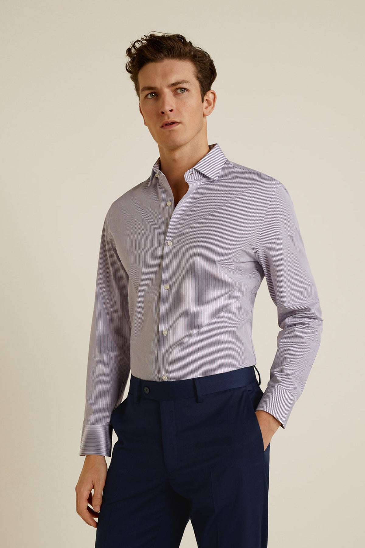 Slim Fit Fine-Striped Tailored Shirt