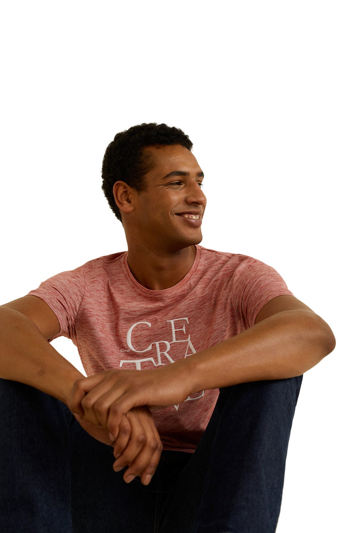 Embroidered Message Flecked T-Shirt