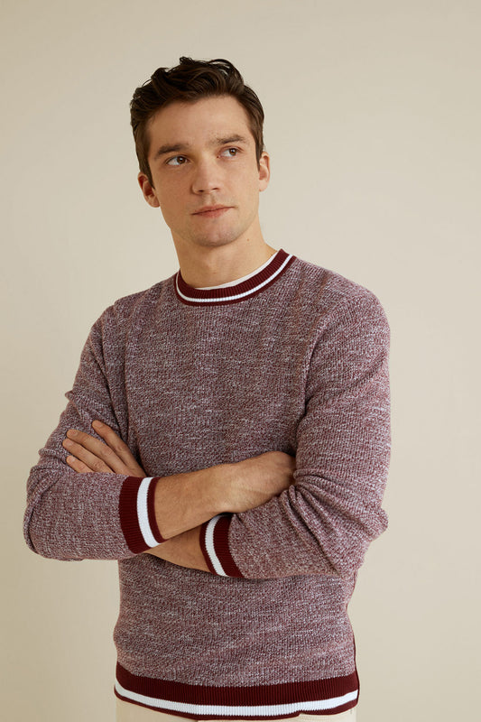 Contrast-Edge Flecked Sweater