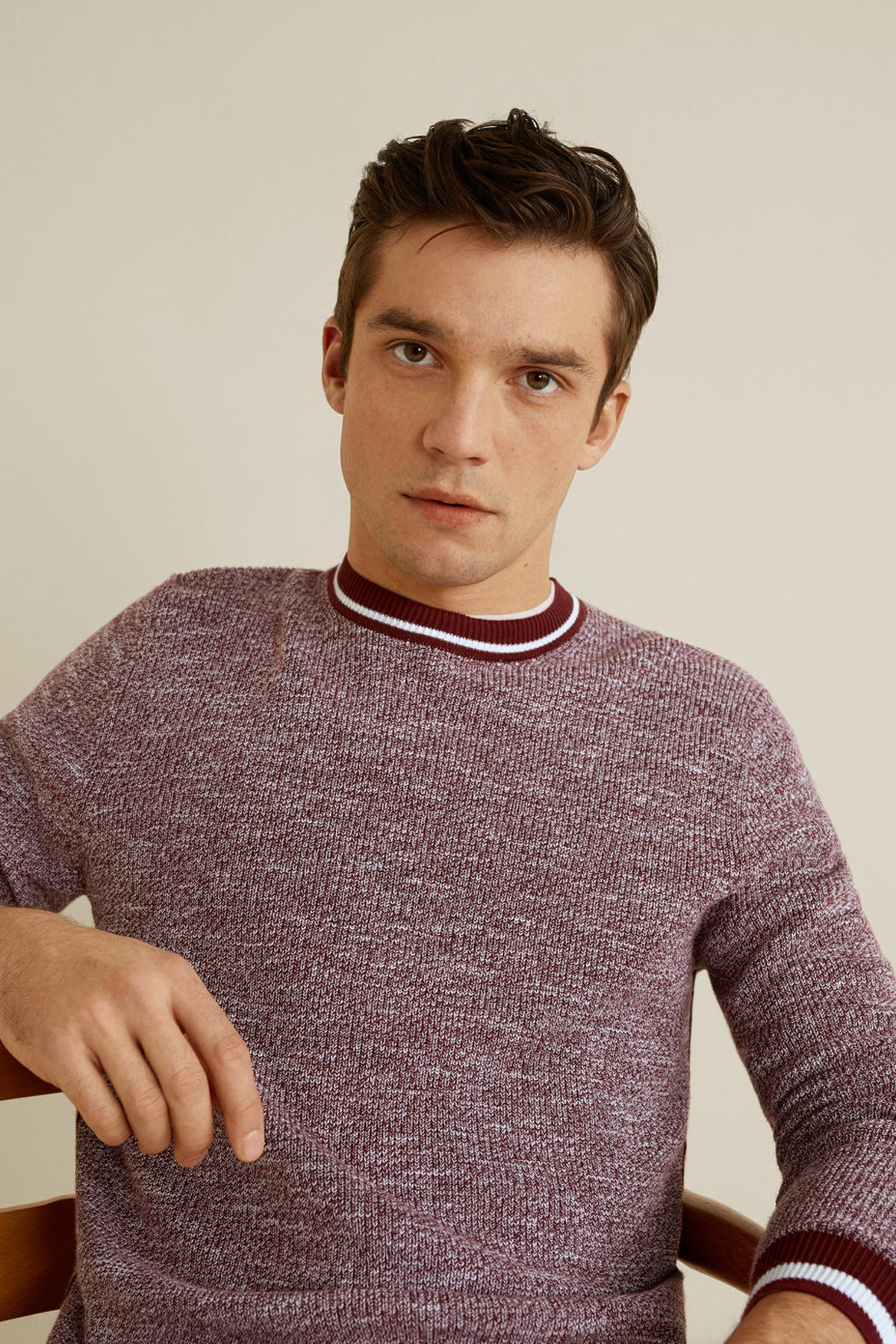 Contrast-Edge Flecked Sweater
