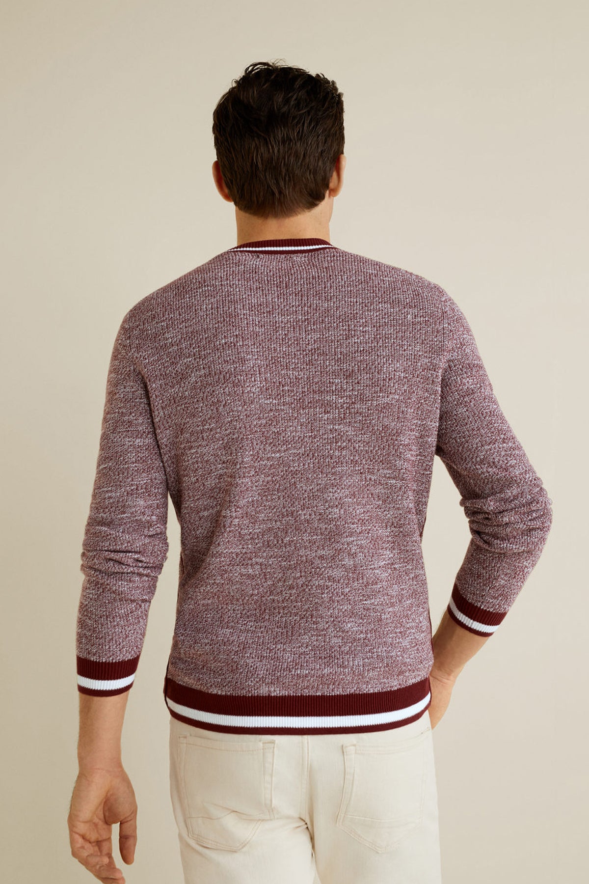 Contrast-Edge Flecked Sweater