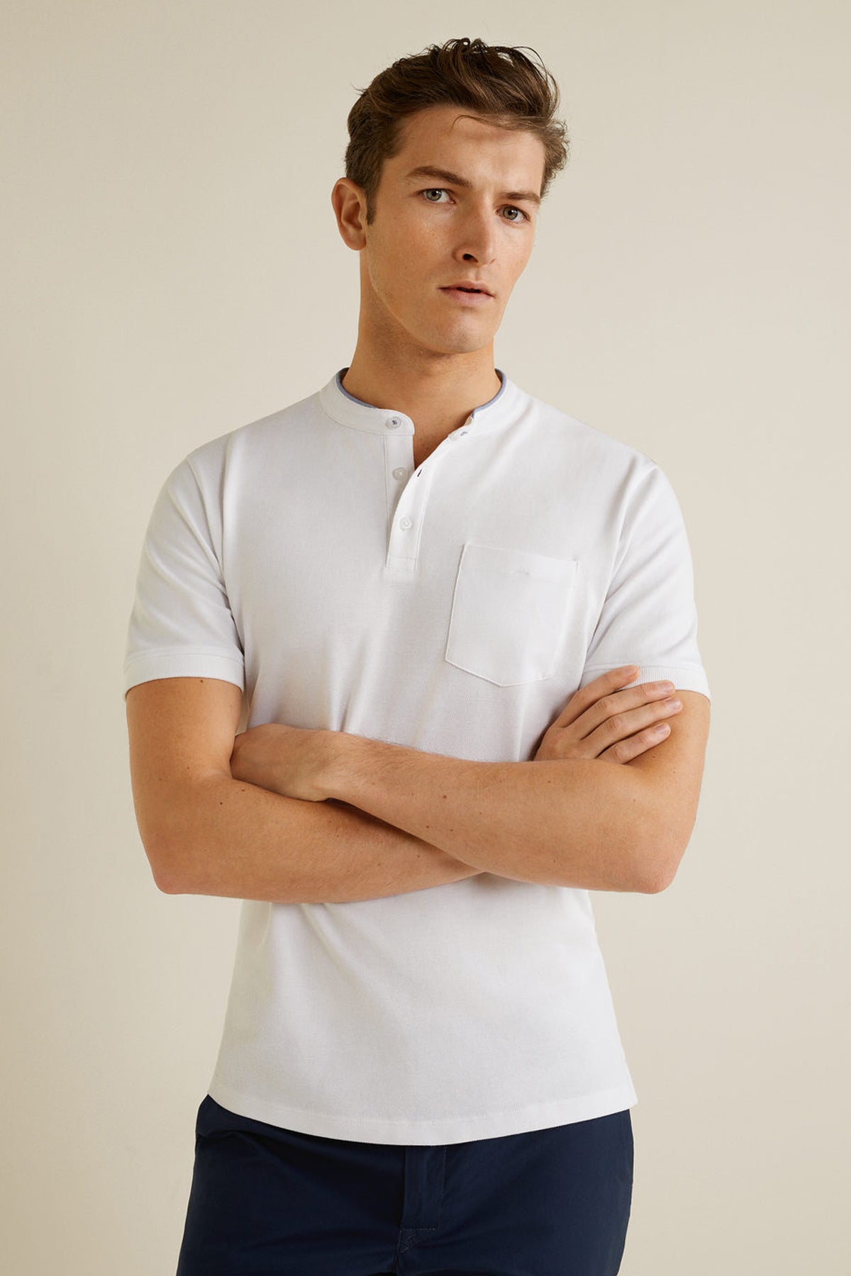 Mao Collar Polo Shirt