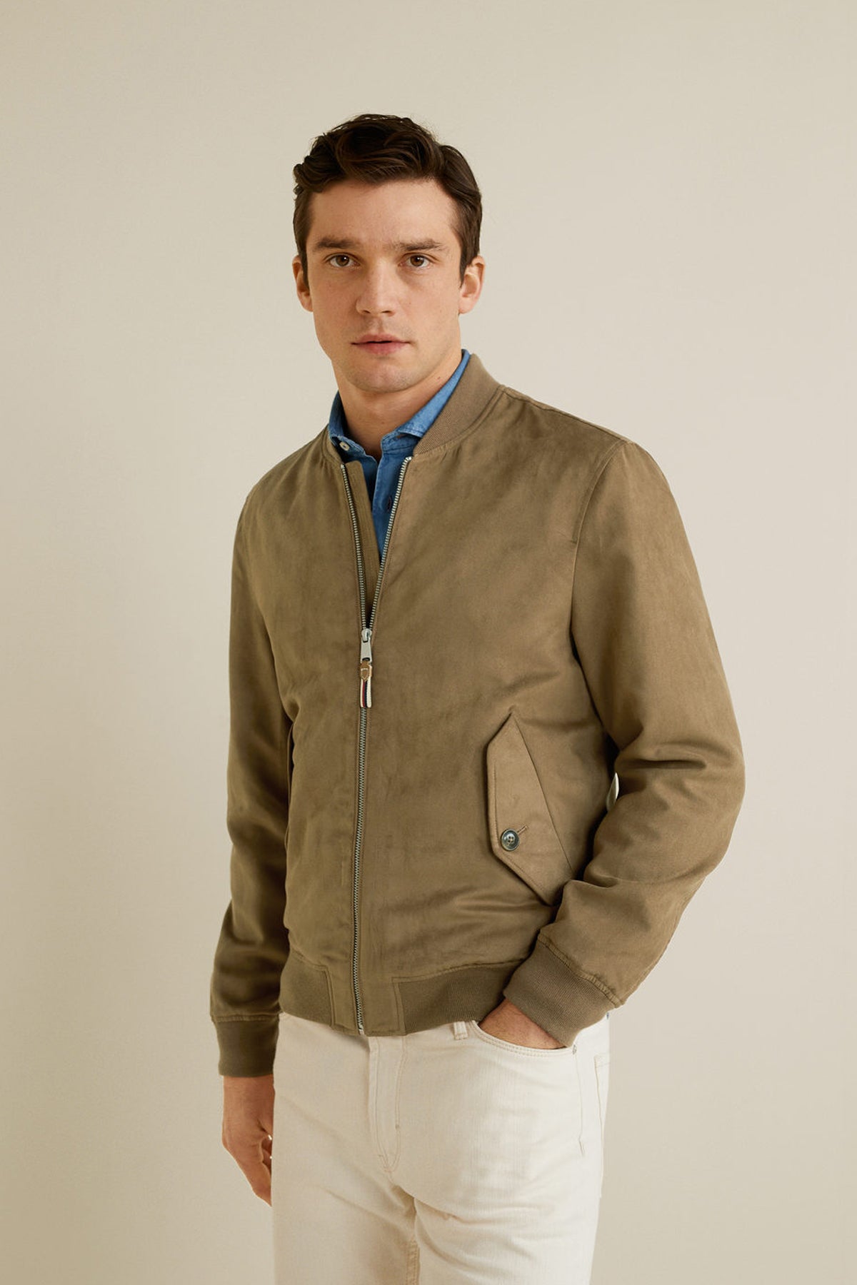 Faux Suede Bomber Jacket