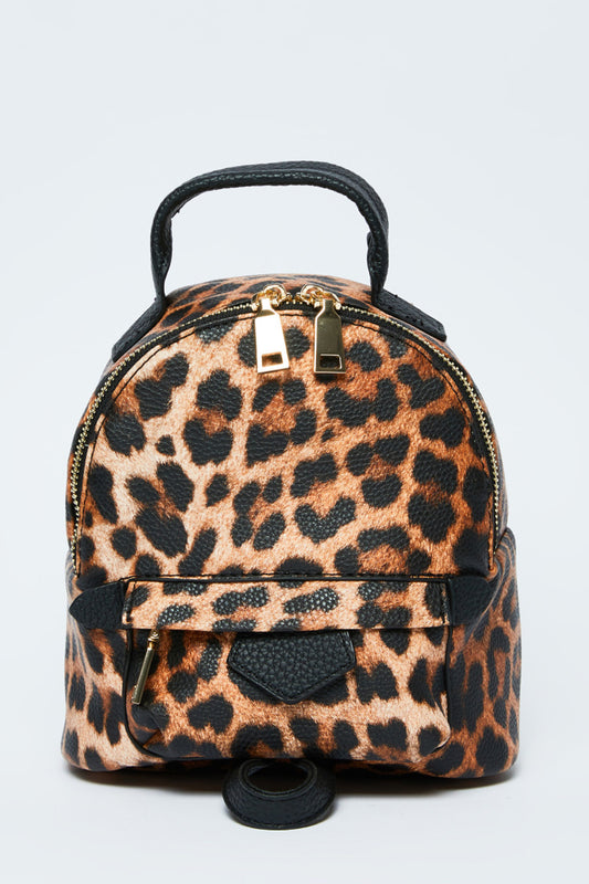 Printed Mini Backpack with Adjustable Shoulder Straps and Zip Closure
