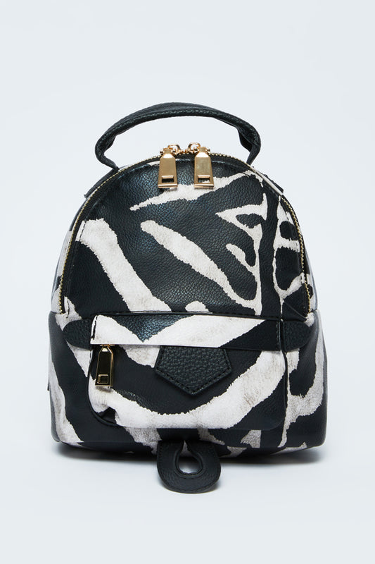 Printed Mini Backpack with Adjustable Shoulder Straps and Top Handle
