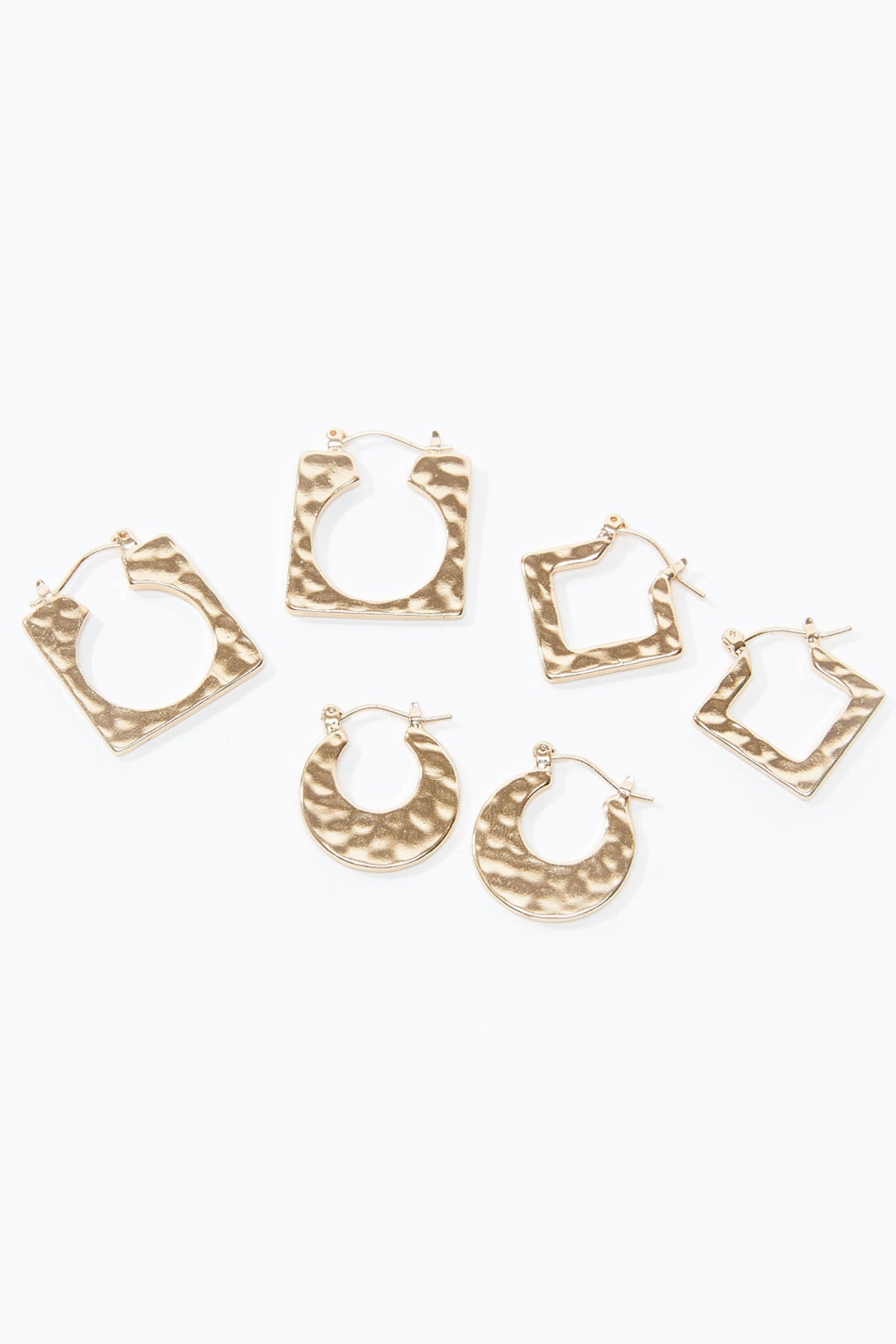Metallic Hoop Earrings with Hinged Hoop Closure - Set of 3