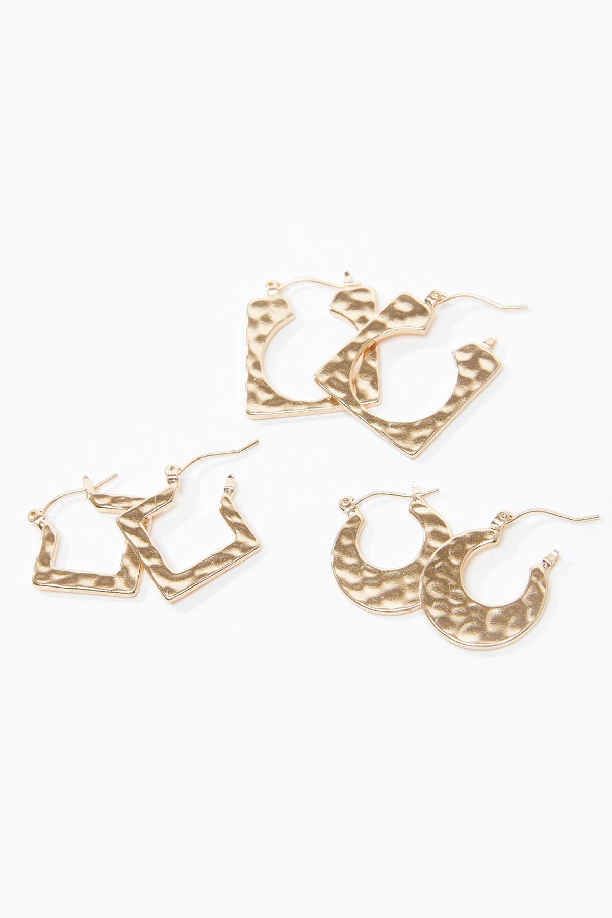Metallic Hoop Earrings with Hinged Hoop Closure - Set of 3
