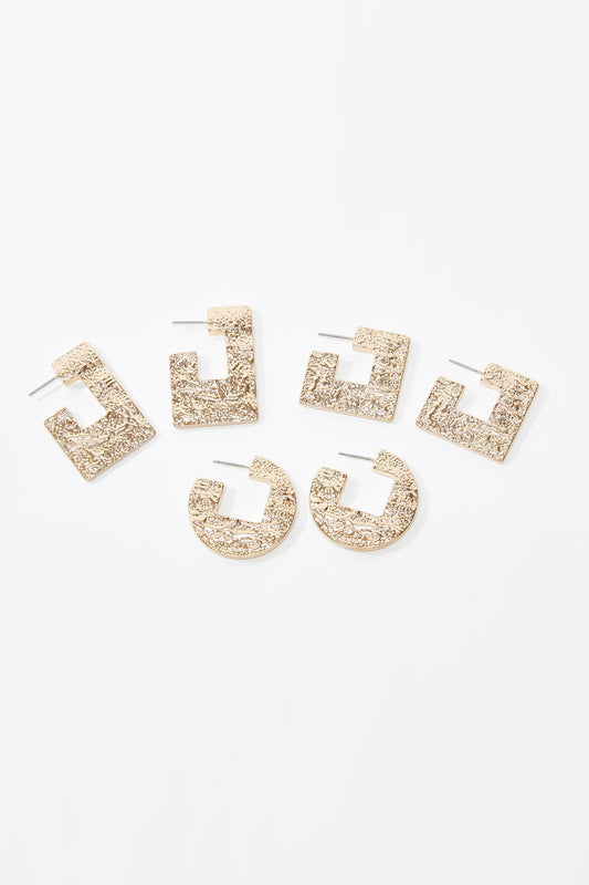 Metallic Dangling Earrings with Pushback Closure - Set of 3