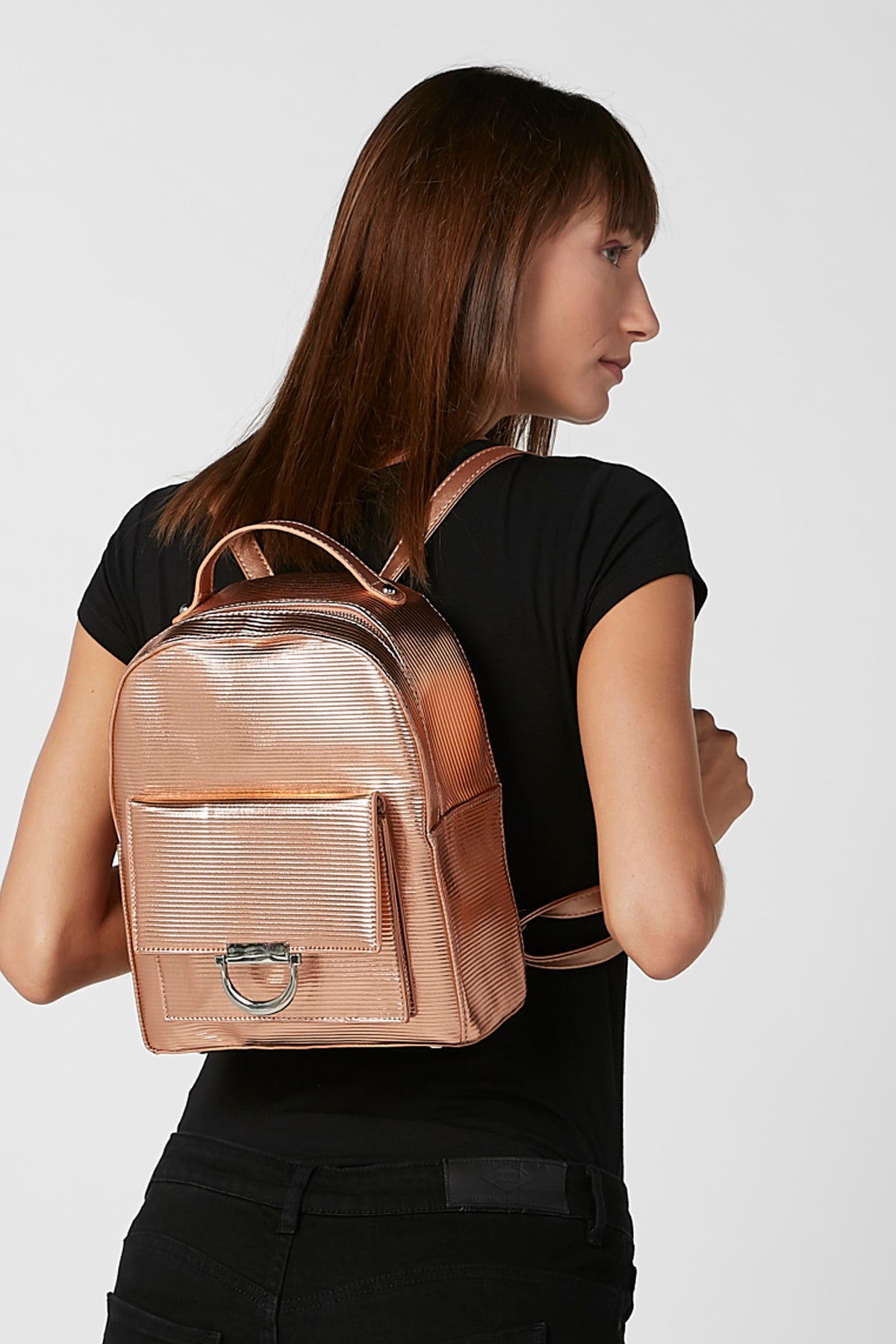Textured Backpack with Adjustable Straps and Zip Closure