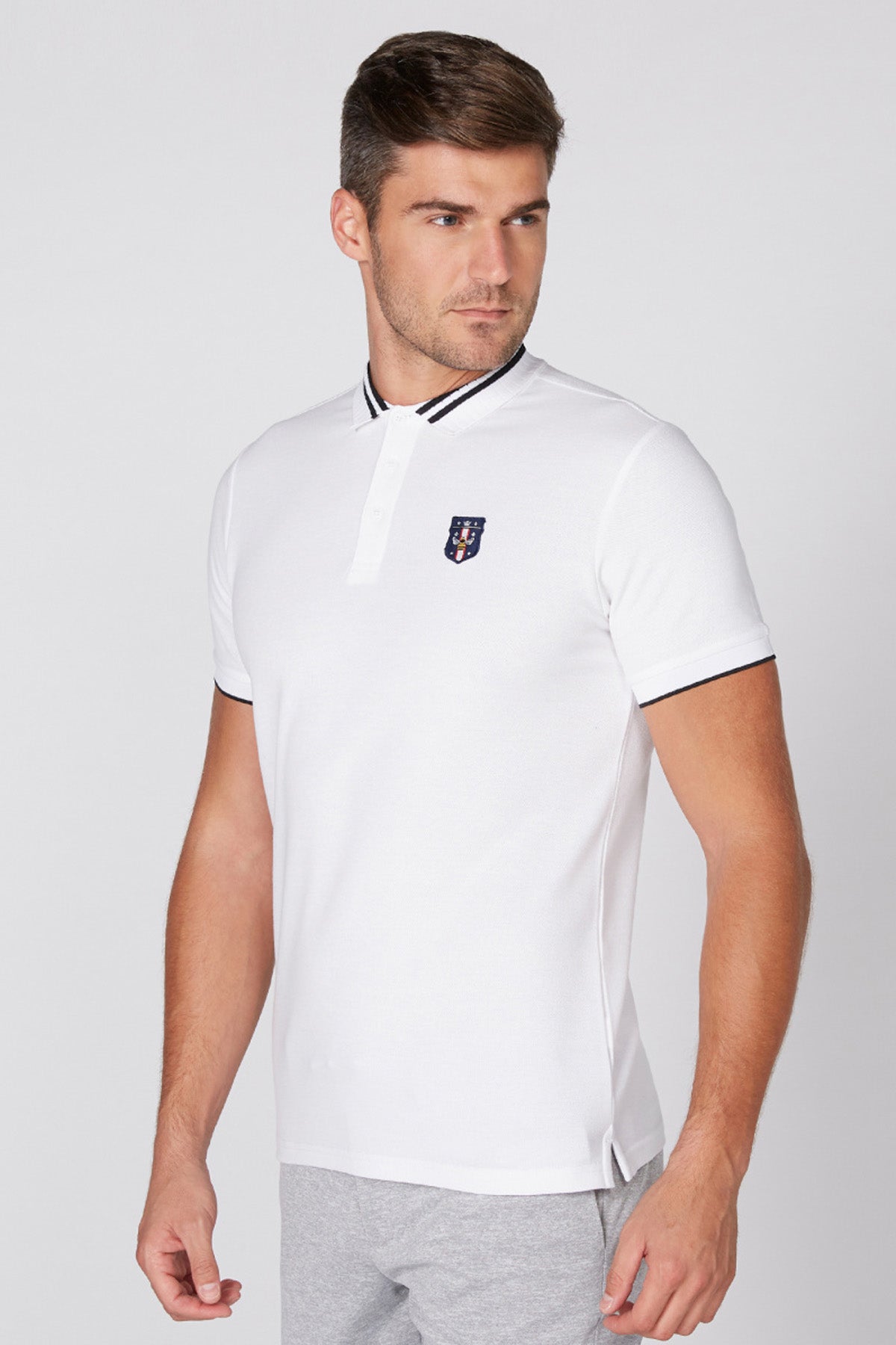 Applique Detail T-Shirt with Polo Neck and Short Sleeves