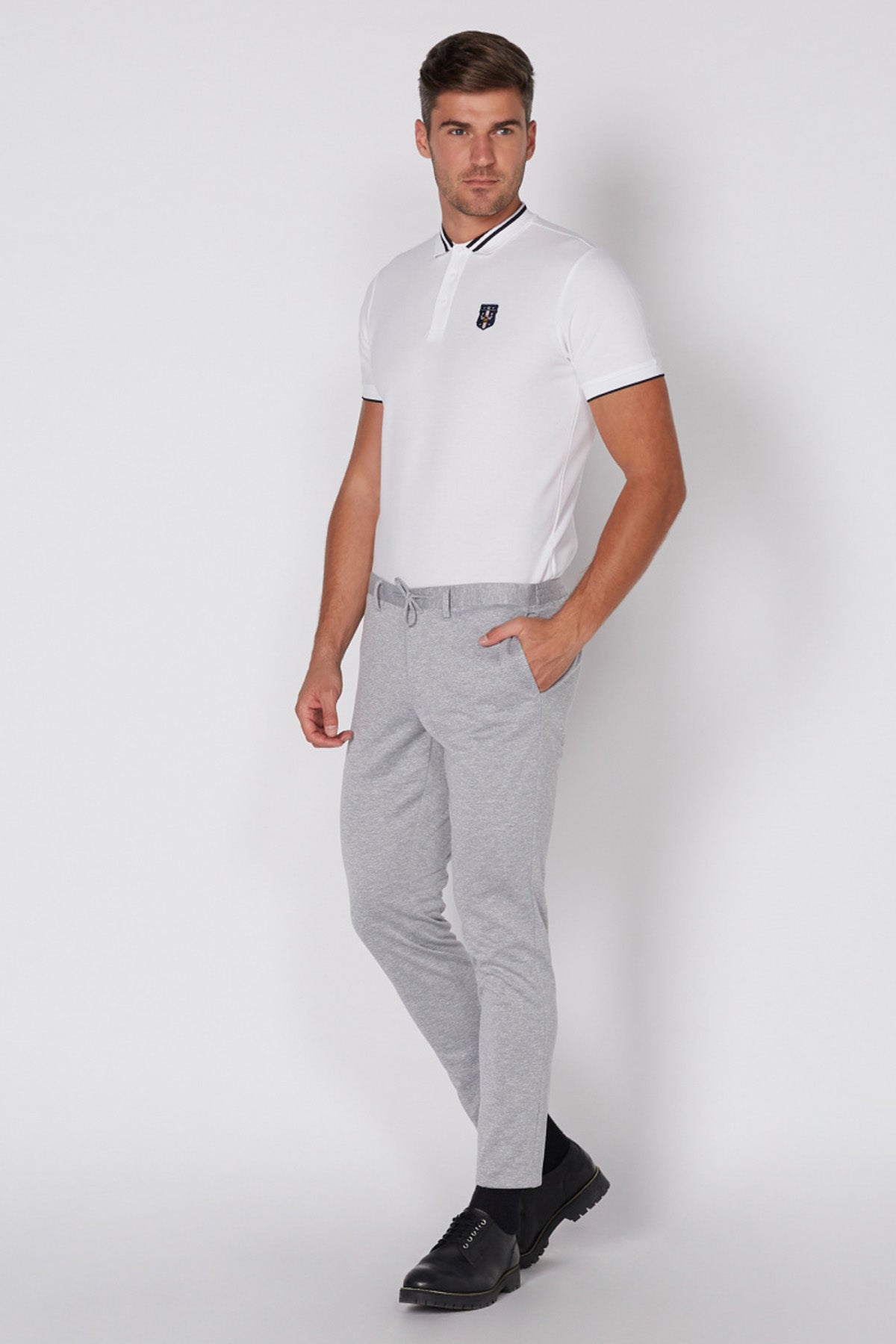 Applique Detail T-Shirt with Polo Neck and Short Sleeves