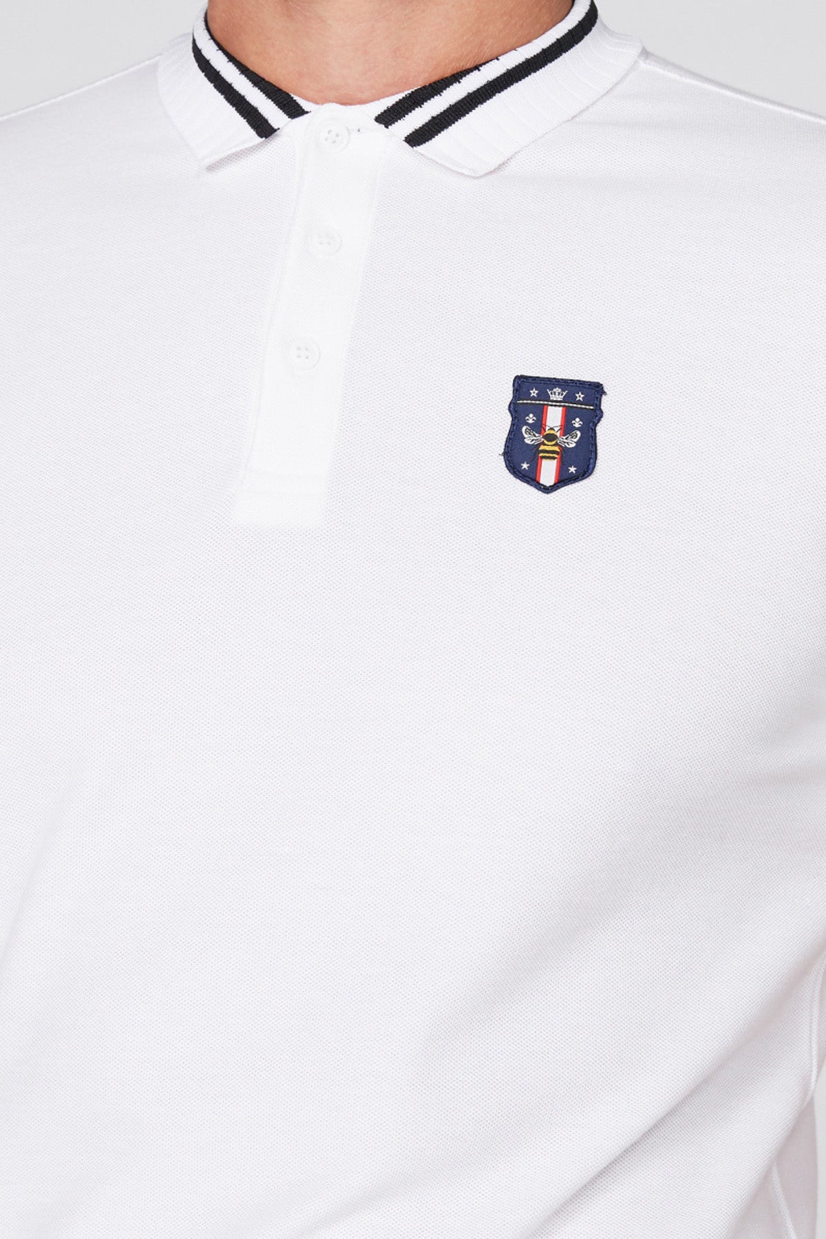 Applique Detail T-Shirt with Polo Neck and Short Sleeves