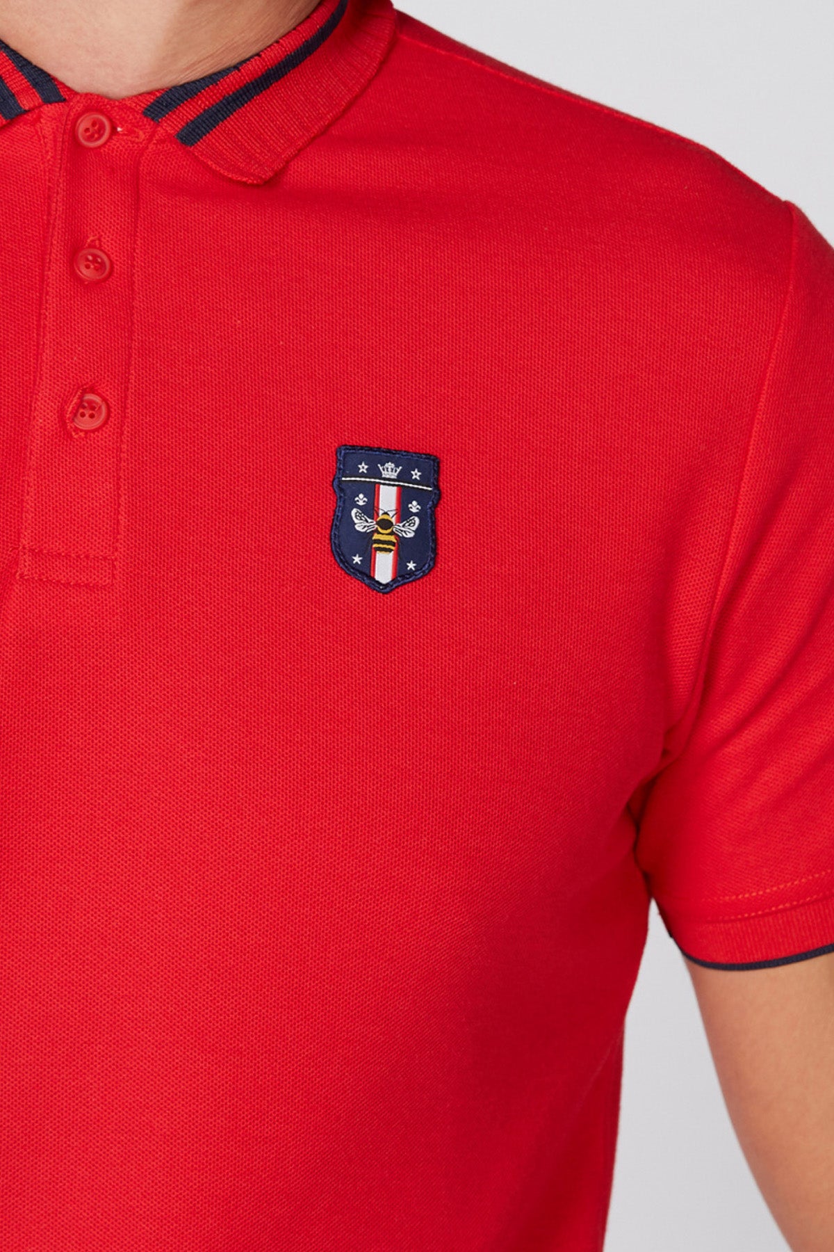 Applique Detail T-Shirt with Polo Neck and Short Sleeves