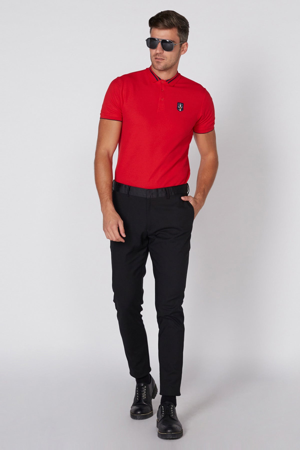 Applique Detail T-Shirt with Polo Neck and Short Sleeves