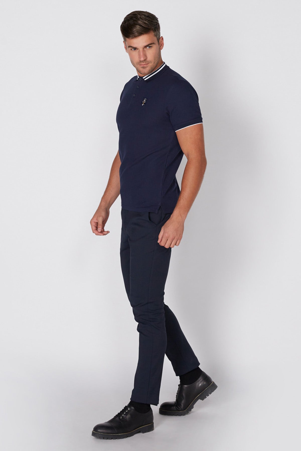 Applique Detail T-Shirt with Polo Neck and Short Sleeves