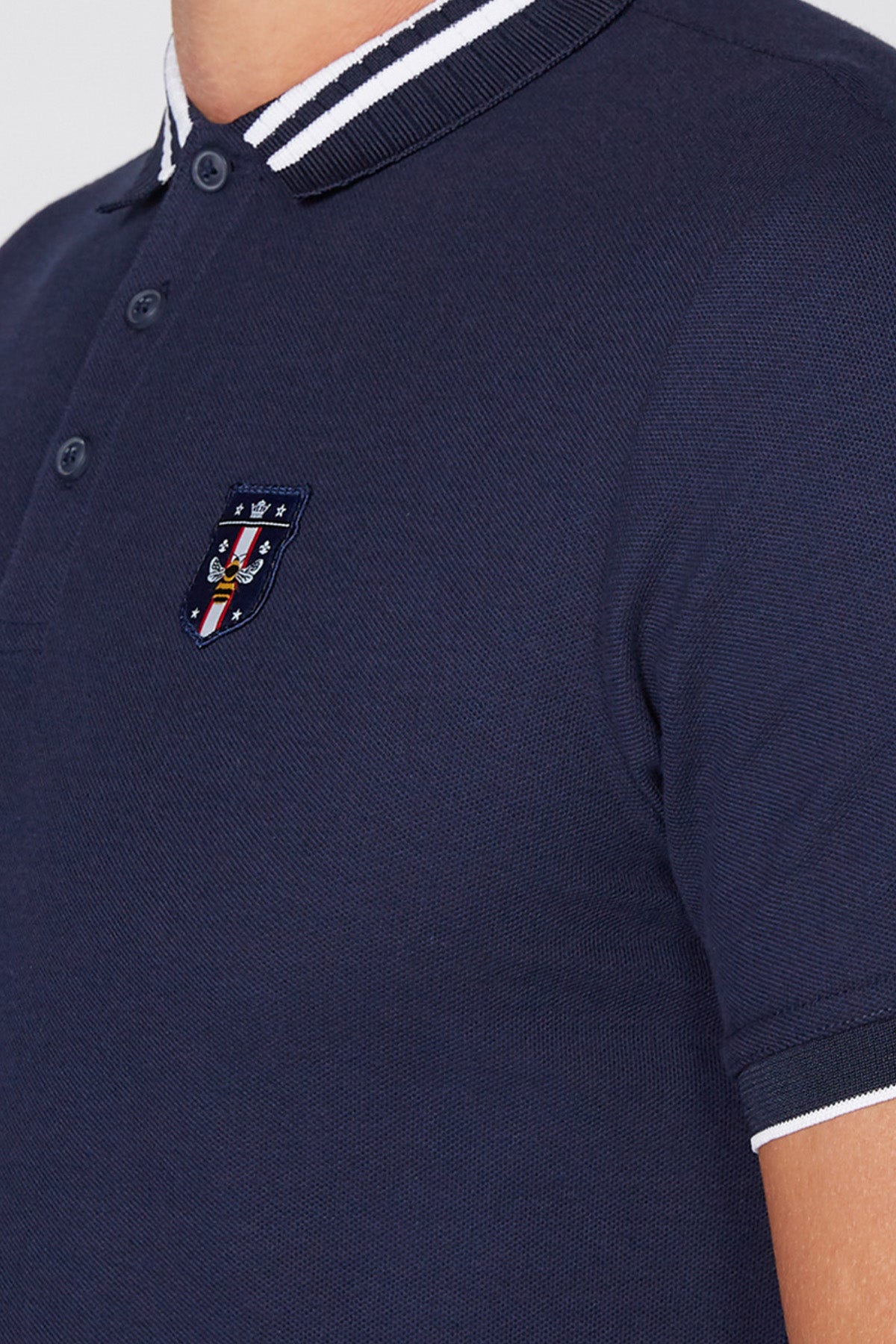 Applique Detail T-Shirt with Polo Neck and Short Sleeves