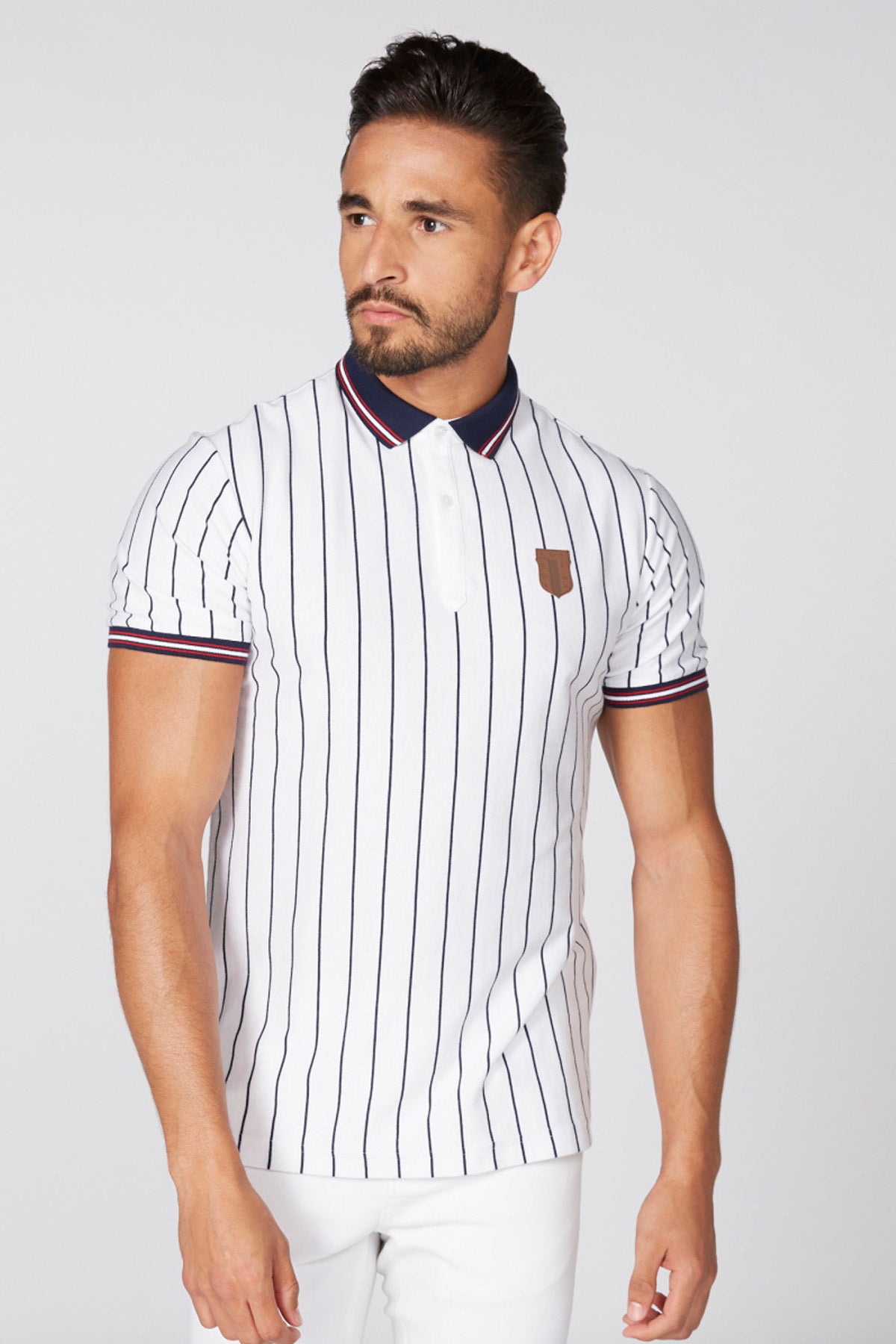 Striped T-Shirt with Polo Neck and Short Sleeves