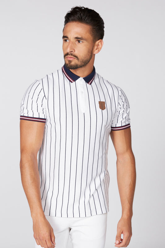 Striped T-Shirt with Polo Neck and Short Sleeves
