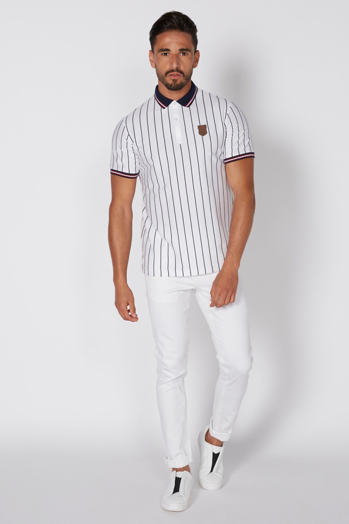 Striped T-Shirt with Polo Neck and Short Sleeves