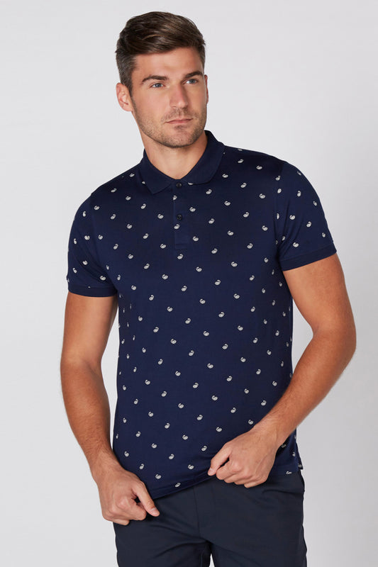 Printed T-Shirt with Polo Neck and Short Sleeves