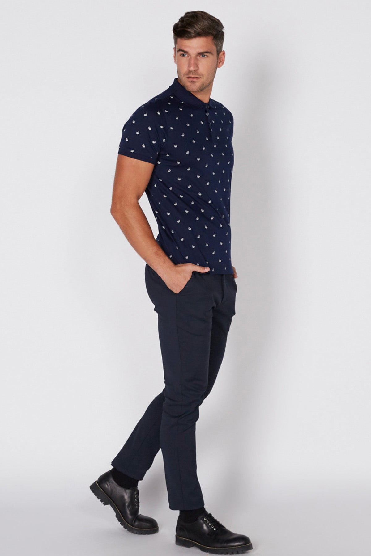 Printed T-Shirt with Polo Neck and Short Sleeves