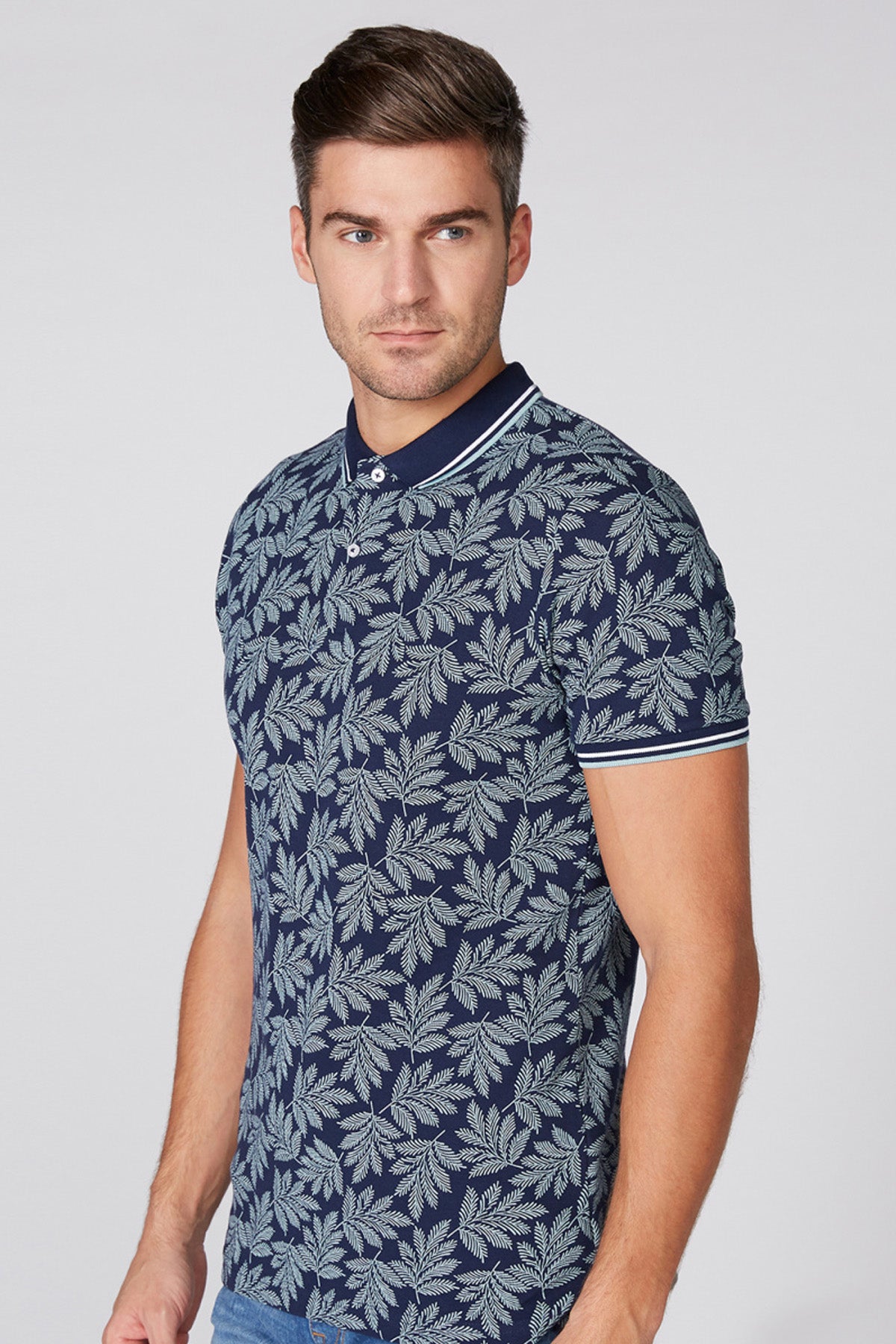 Printed T-Shirt with Polo Neck and Short Sleeves