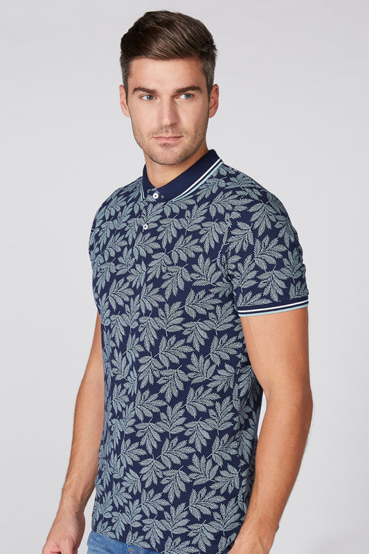 Printed T-Shirt with Polo Neck and Short Sleeves