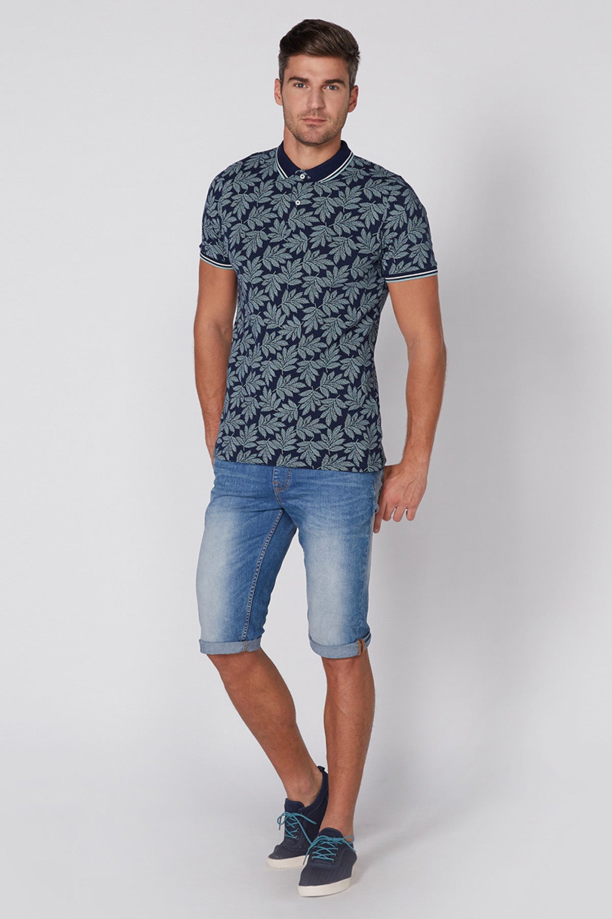 Printed T-Shirt with Polo Neck and Short Sleeves