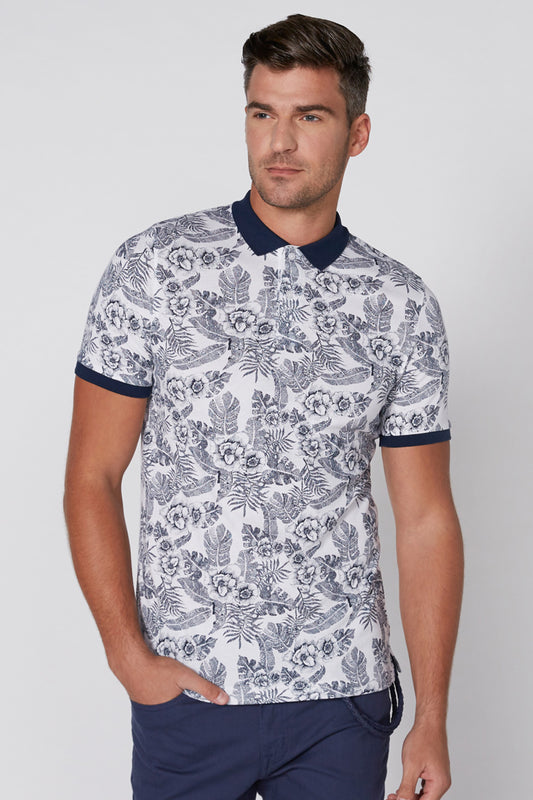 Printed T-Shirt with Polo Neck and Short Sleeves
