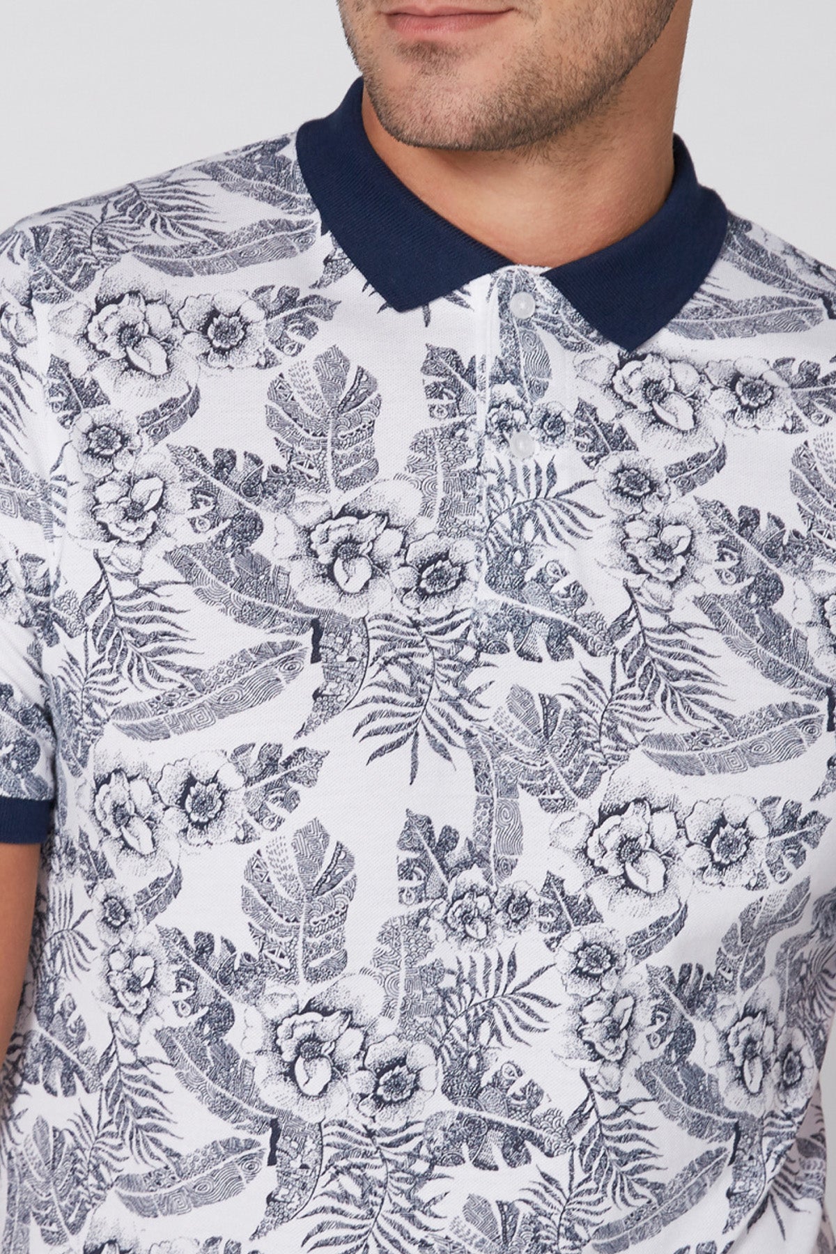 Printed T-Shirt with Polo Neck and Short Sleeves
