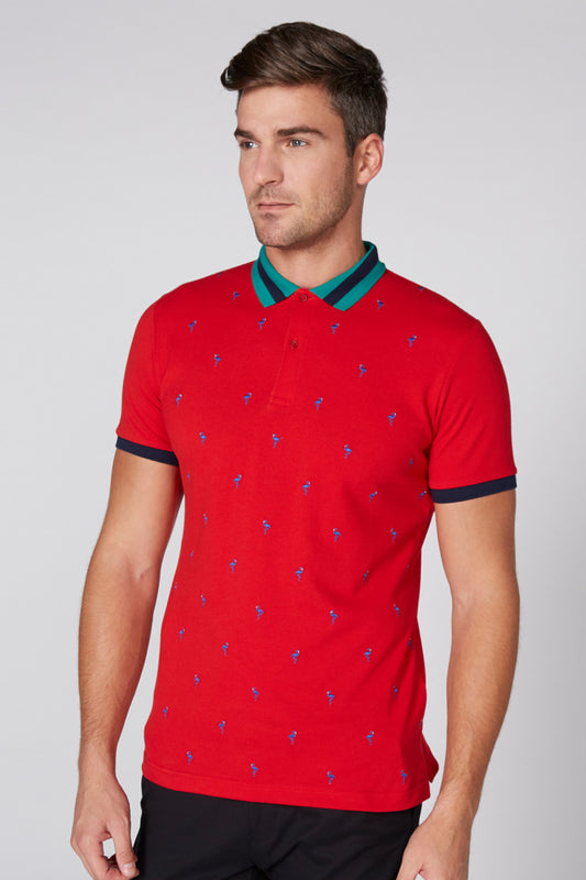 Embroidered T-Shirt with Polo Neck and Short Sleeves