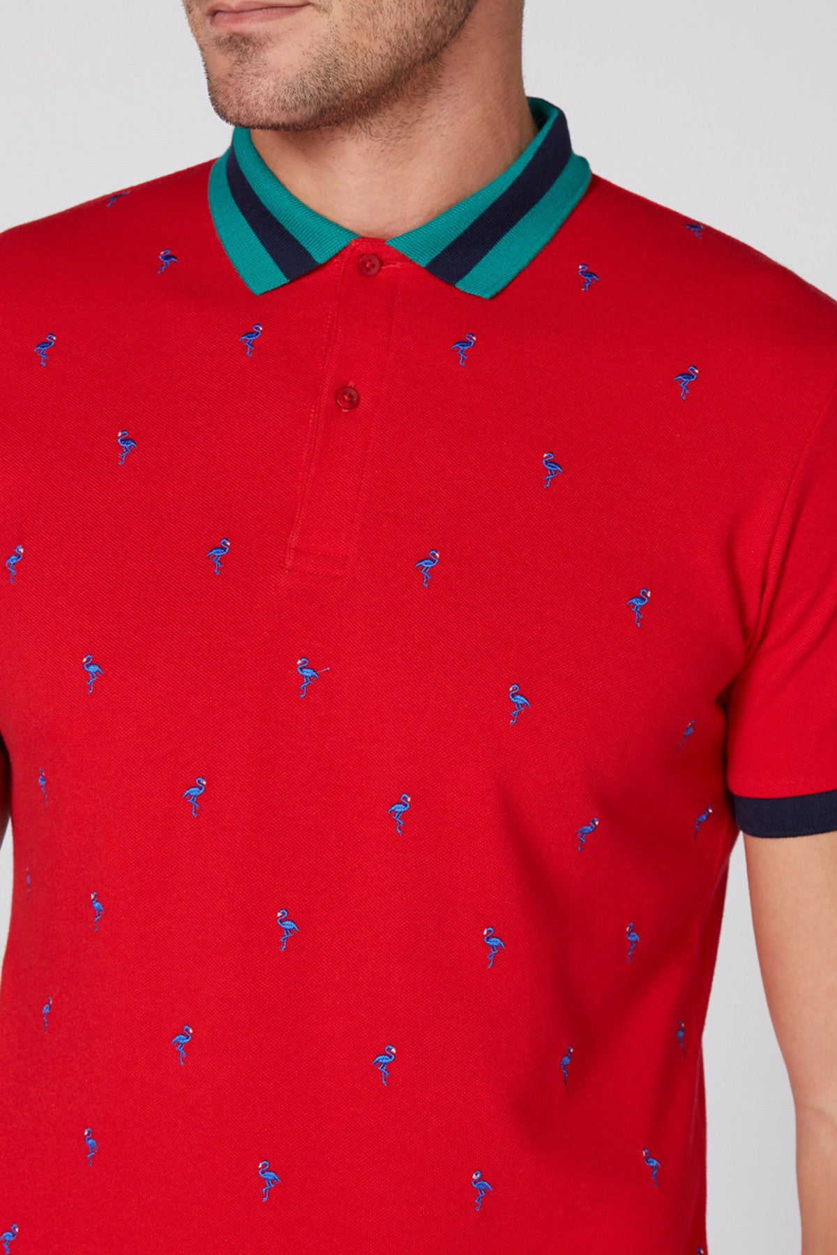 Embroidered T-Shirt with Polo Neck and Short Sleeves