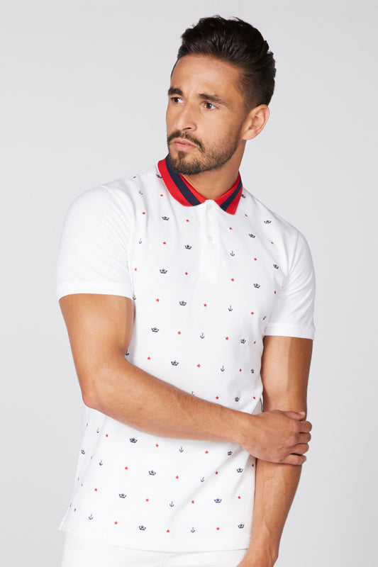 Embroidered T-Shirt with Polo Neck and Short Sleeves
