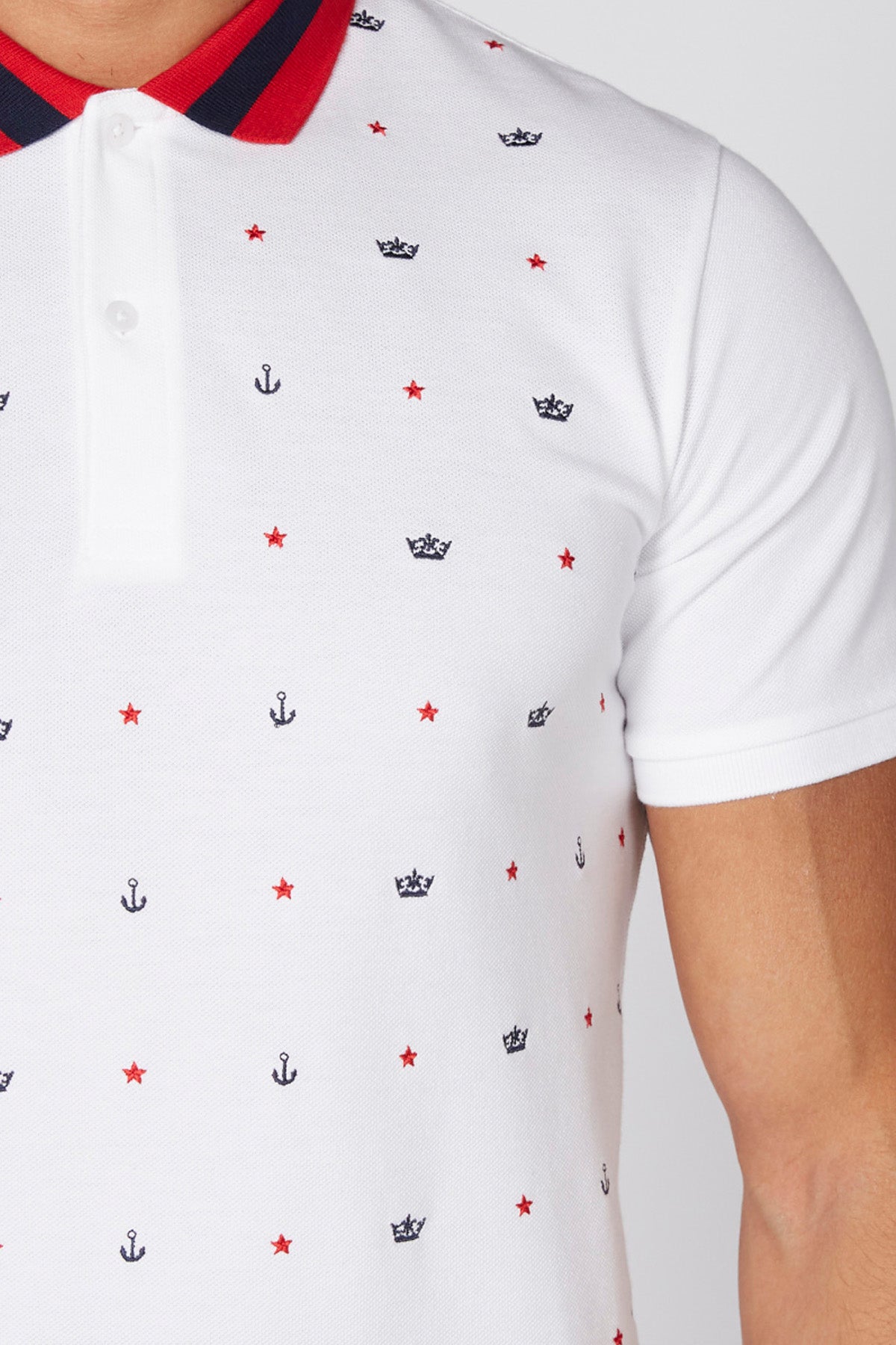 Embroidered T-Shirt with Polo Neck and Short Sleeves